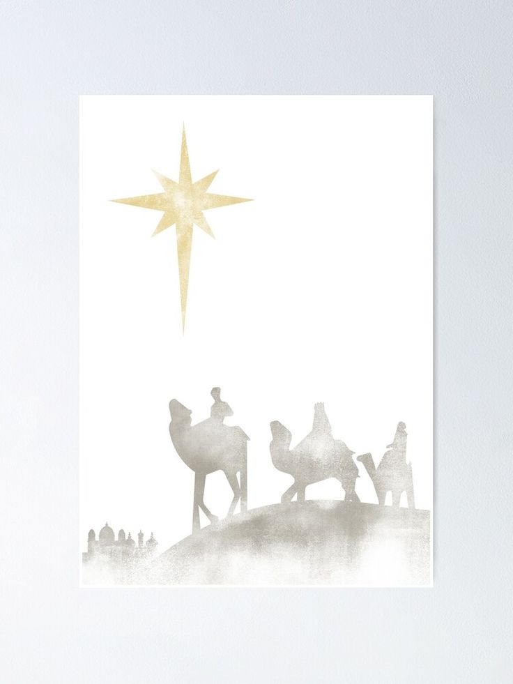 the birth of jesus with three wise men and a star above it poster print on white paper