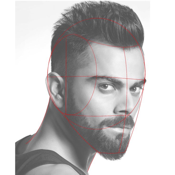 a man's face is shown with red lines in the shape of his head