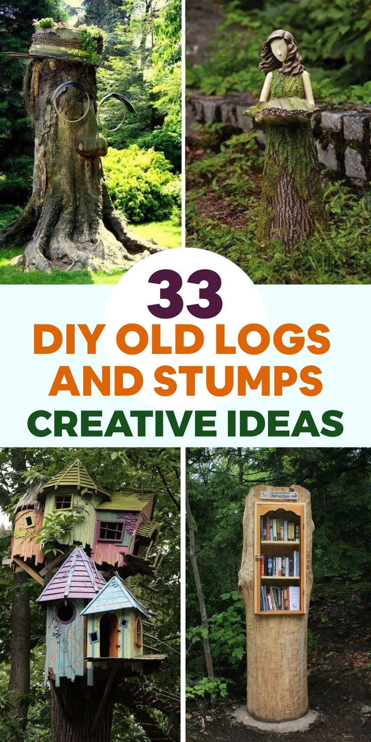 33 diy old logs and stumps creative ideas for the home or garden - cover