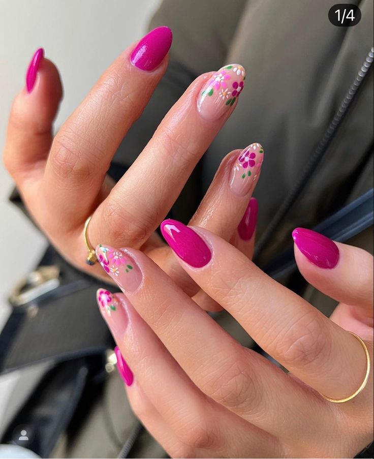 Magenta Nails, Floral Nail Designs, Spring Nail Designs, Pink Nail Designs, Spring Nail Art, Nail Nail, Spring Nail, Nail Designs Spring, Floral Nails