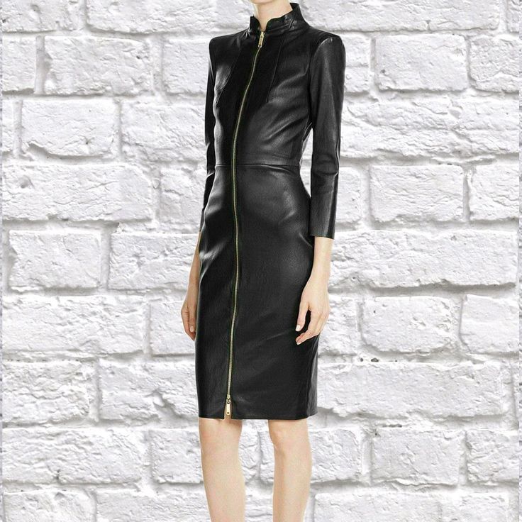 Feature of the leather dress: Material- Top Quality 100% Genuine lambskin Leather, ensuring a luxurious and durable feel. our dress guarantees unparalleled quality and luxurious texture. Embrace the sensation of premium leather against your skin, radiating sophistication and confidence. Upgrade your season wear with this classic style dress that can be paired with any of your accessories! Style it with a handbag and kitten heels for an semi formal meeting Comfortable Fit: The dress is designed t Knee-length Leather Dress For Fall, Faux Leather Knee-length Fall Dresses, Knee-length Leather Mini Dress For Evening, Knee-length Faux Leather Party Dresses, Sleek Knee-length Faux Leather Dress, Black Leather Dresses, Leather Dress, Lambskin Leather, Full Sleeve