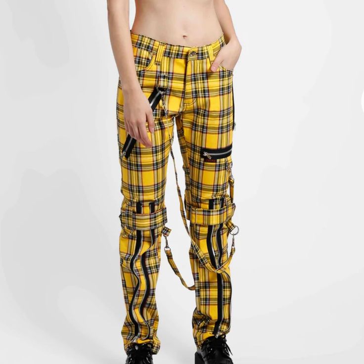 Nwt Unisex Slim Fit // Legs Can Be Zipped For Skinny Yellow Plaid Pants, Tripp Nyc Pants, Punk Plaid, Punk Jeans, Hot Pink Leggings, Tripp Pants, Rave Pants, Monster High Clothes, Gothic Pants