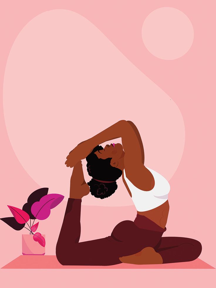 a woman is doing yoga in front of a pink wall with a plant on it