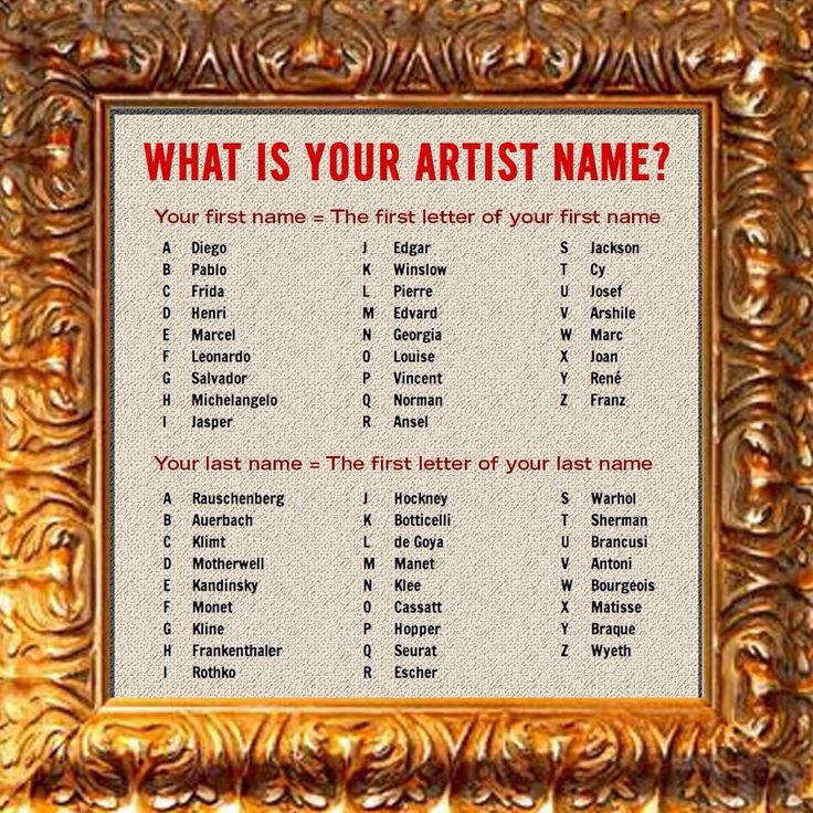 what is your artist's name? in this frame, you can see the first letter