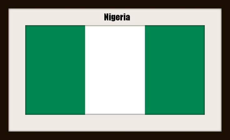 a green and white flag with the word nigeria