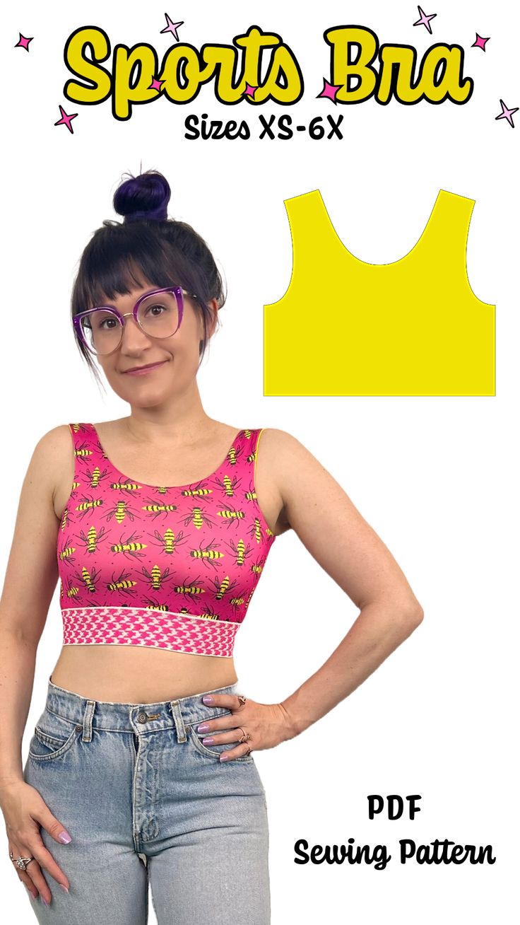 This is an original Anastasia Chatzka Sports Bra pattern. This pattern comes in sizes XS-6X Choose your print method when selecting the pattern. Letter & A4 printing (12 sheets) Large format printing or for projector (1 sheet ) This pattern is a layered PDF in full color and has line variations for black and white printing. There are cut lines on each page along with alignment squares. This pattern is super easy to print and tape together. You can also view the YouTube tutorial video on how to m Sports Bra Pattern Free, Diy Sports Bra Pattern, Athletic Sewing Patterns, Sport Bra Pattern, Sewing Bralette, Diy Gym Clothes, Textile Upcycling, Sports Bra Diy, Sports Bra Sewing Pattern