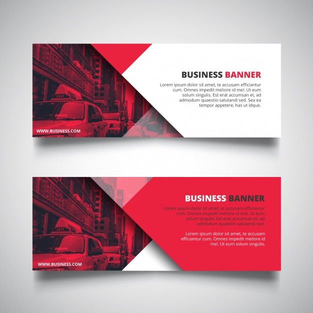 two red and white business banners with abstract shapes on grey background - kosten stock - graf