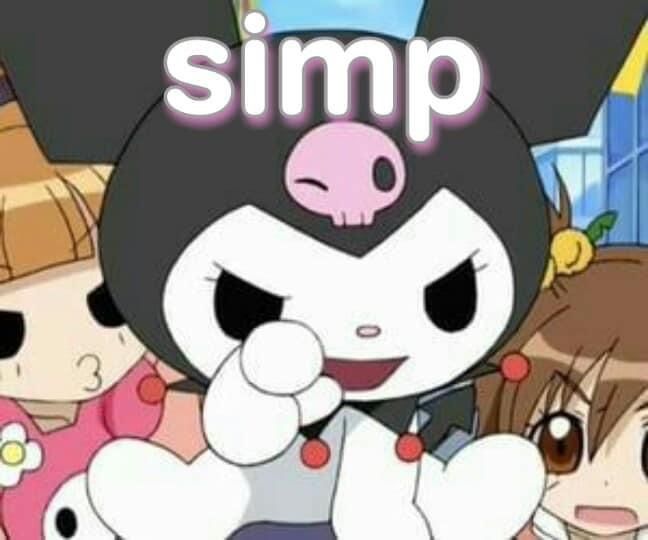 an anime character with the word simp in front of her is surrounded by other characters