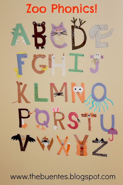 the letters are made out of paper and have animals on them, as well as words that say zoo phonics