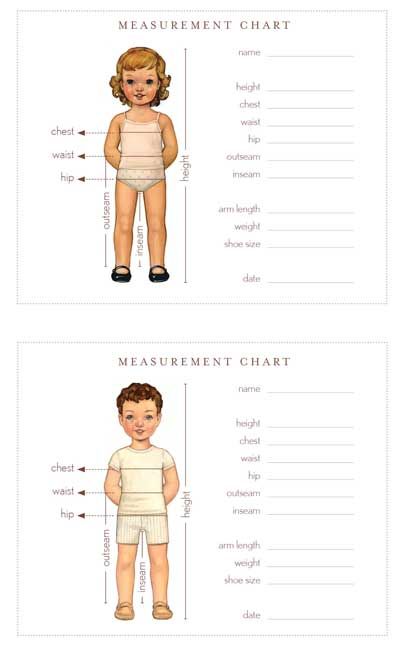 the measurement chart for a child's diaper