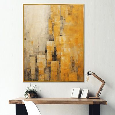 a painting hanging on the wall above a desk