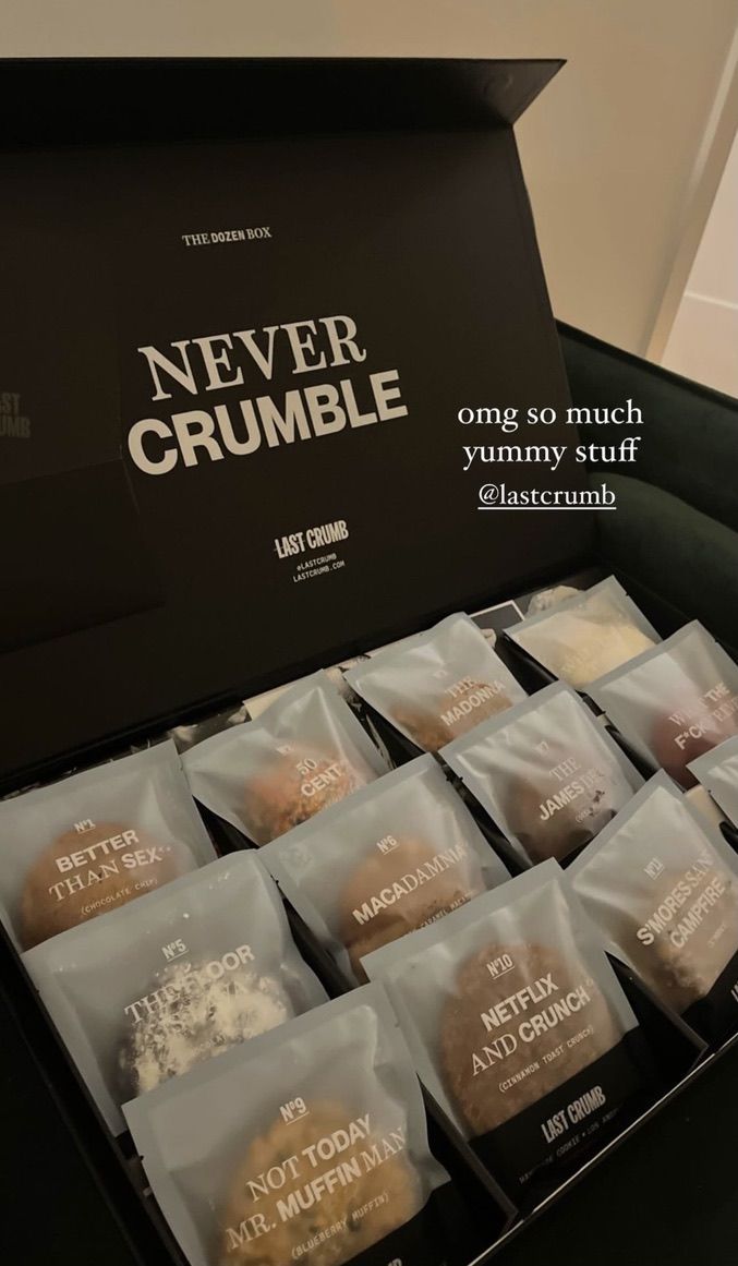 the never crumble box is filled with cookies