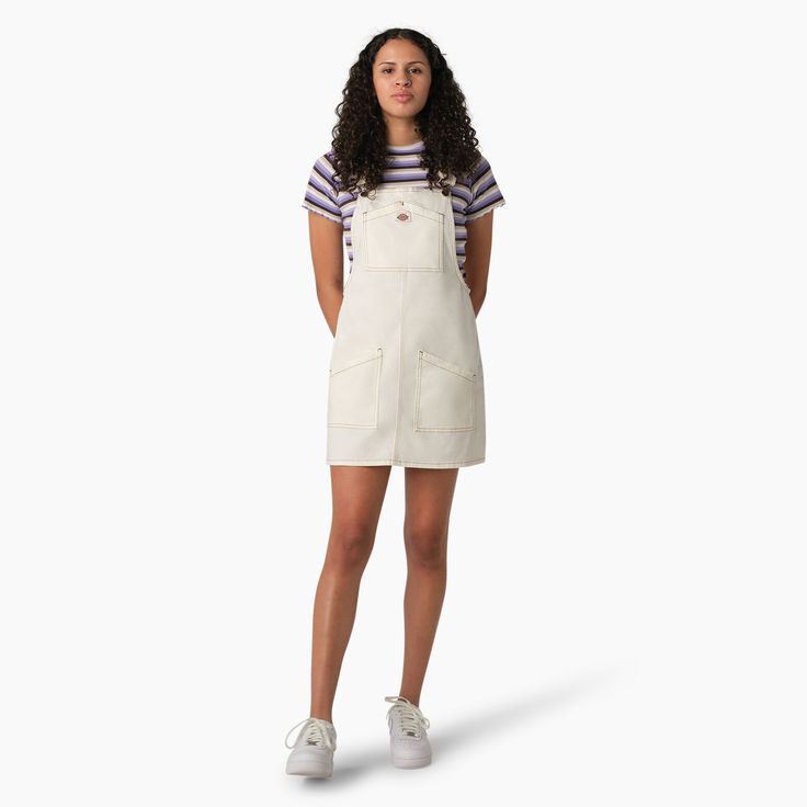 With its twill workwear fabric, this women’s overall dress is styled for authenticity. The dress features durable double needle stitching, adjustable straps, and a functional bib style chest pocket. Dickies Dress, Dickies Women, Bib Overalls, Hem Style, Overall Dress, Bottom Clothes, Chic Woman, Costume Design, Chest Pocket