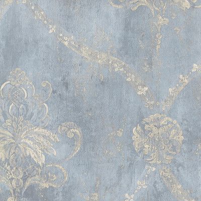 an old green and gold wallpaper with floral designs on it's side,