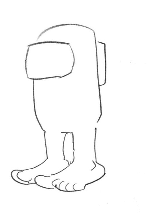 a drawing of a person's legs and feet with one foot on the ground