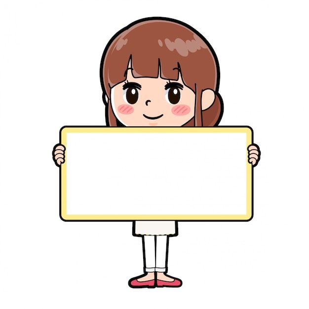 a cartoon girl holding a blank sign