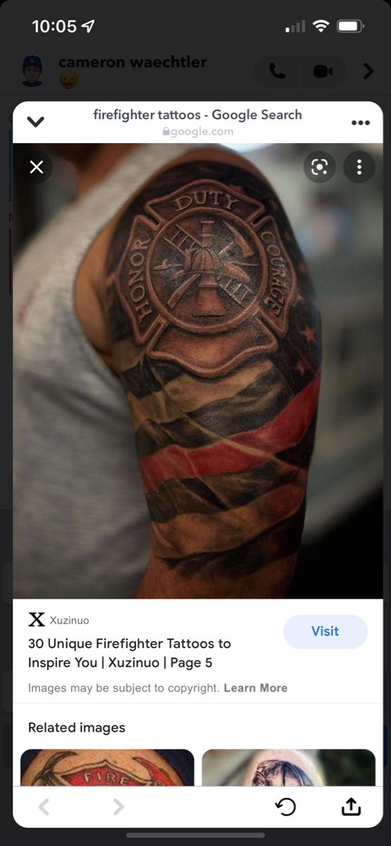 an image of a man's arm with tattoos on it and the words firefighter tattoo