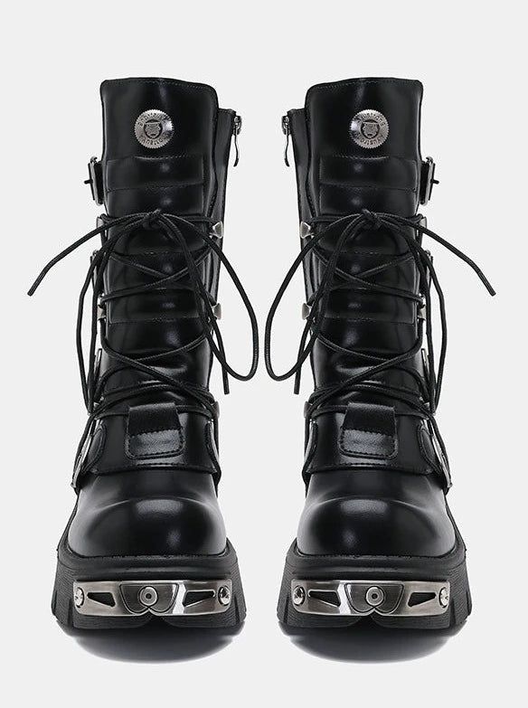 ❤︎Retro metal punk rock platform boots❤︎ Goth Outfit Inspo, Spanish Street, New Rock Boots, Platform Combat Boots, Street Shooting, Punk Rock Outfits, Punk Shoes, Punk Boots, Punk Accessories