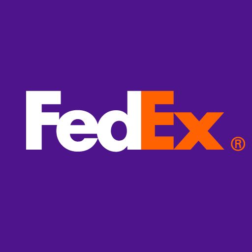 the fedex logo on a purple background with orange and white letters that read fedex