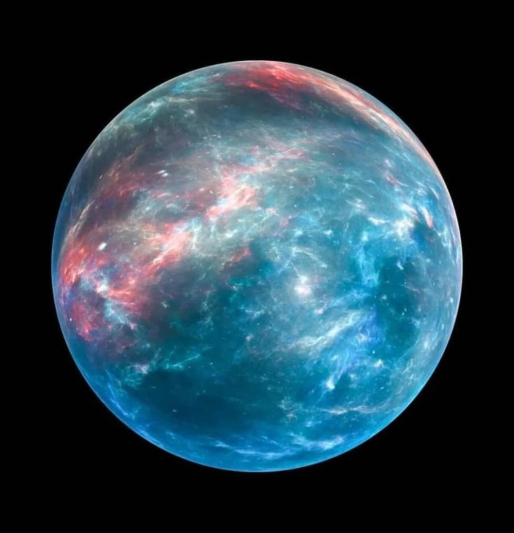 an image of a blue and red planet in the dark sky with stars on it