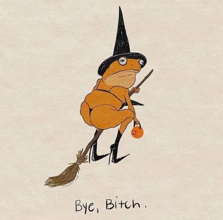 a drawing of a cartoon character holding a broom and wearing a witch's hat