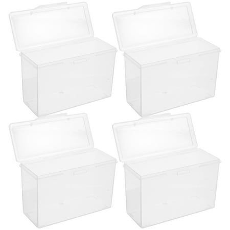 six clear plastic storage boxes with lids