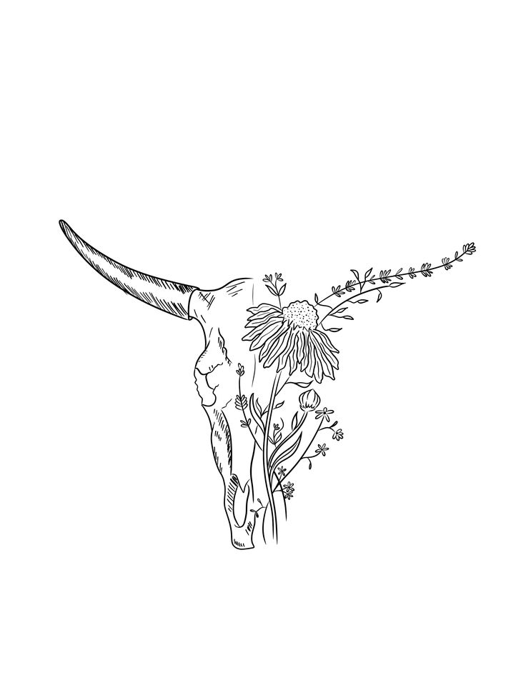 a cow skull with flowers in it's horns