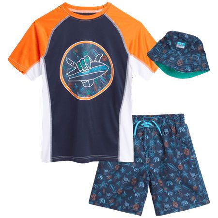 Dive into a summer of excitement with the Beach Bros. Boys' UPF 50+ Long Sleeve Rash Guard Shirt, Bathing Suit Trunks, and Swim Goggles Swimwear Seta comprehensive ensemble crafted for ultimate surf, pool parties, and summer fun. Size: 12.  Color: Multicolor.  Gender: male.  Age Group: kids. Surf Pool, Swim Goggles, Swim Shirt, Rash Guard, Upf 50, Bathing Suit, Goggles, 3 Piece