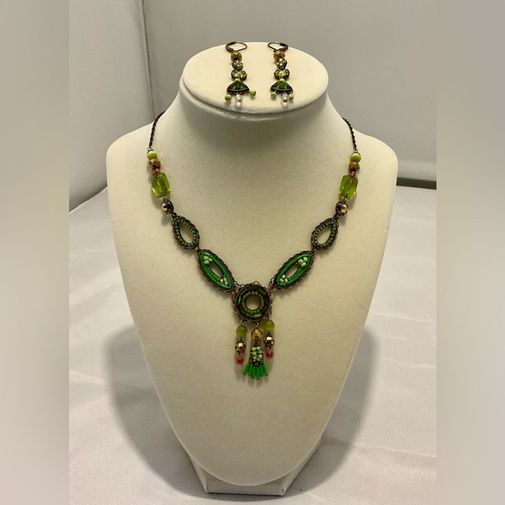 This Beautiful Ayala Bar Set Is In Excellent Condition. In Beautiful Greens And Brass Tones It Will Be Stunning With Many Outfits. No Missing Stones. Chain Extends Up To 19” Around The Neck. Bar Jewelry, Necklace And Earring Set, Bar Set, Bar Necklace, Green Orange, Green And Orange, Earring Set, Necklaces, Women Jewelry