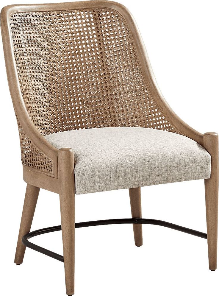 an upholstered chair with a white cushion