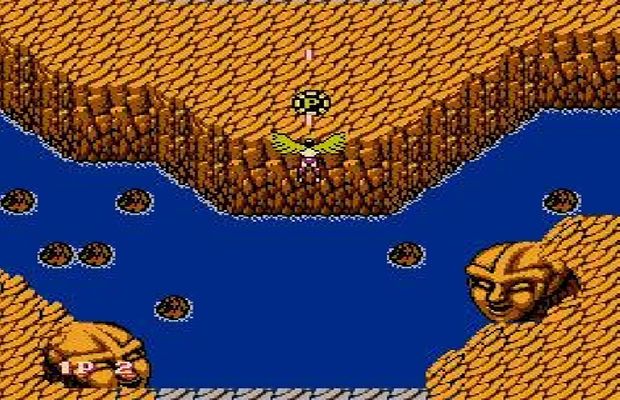 an old computer game with some rocks and water