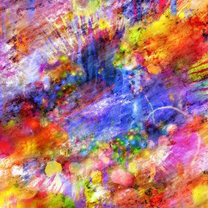 an abstract painting with many colors and shapes