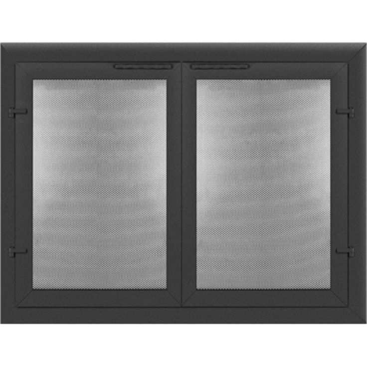 Spark Guard* Option - TPM: Twin Panel Mesh trackless doors Thermo-Rite Normandy Collection Custom Glass Fireplace Door Fireplace Door, Mesh Curtain, Fireplace Glass Doors, Masonry Fireplace, Fireplace Doors, Contemporary Door, Glass Fireplace, Mesh Door, Color Chip