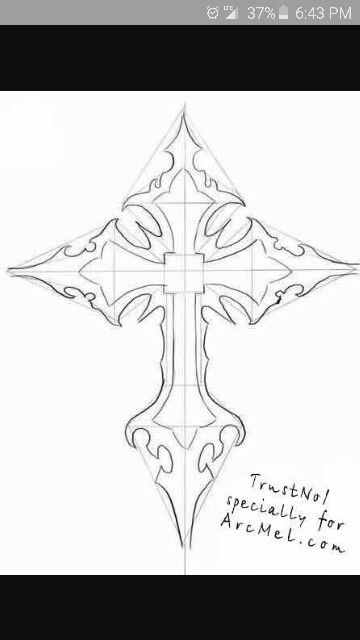 a drawing of a cross that has been drawn in the style of an intricate design