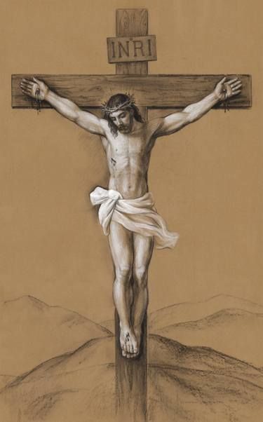 a pencil drawing of jesus on the cross