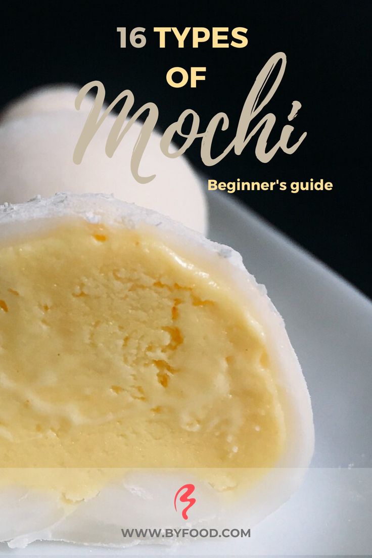 an egg with the words 16 types of mochi on it