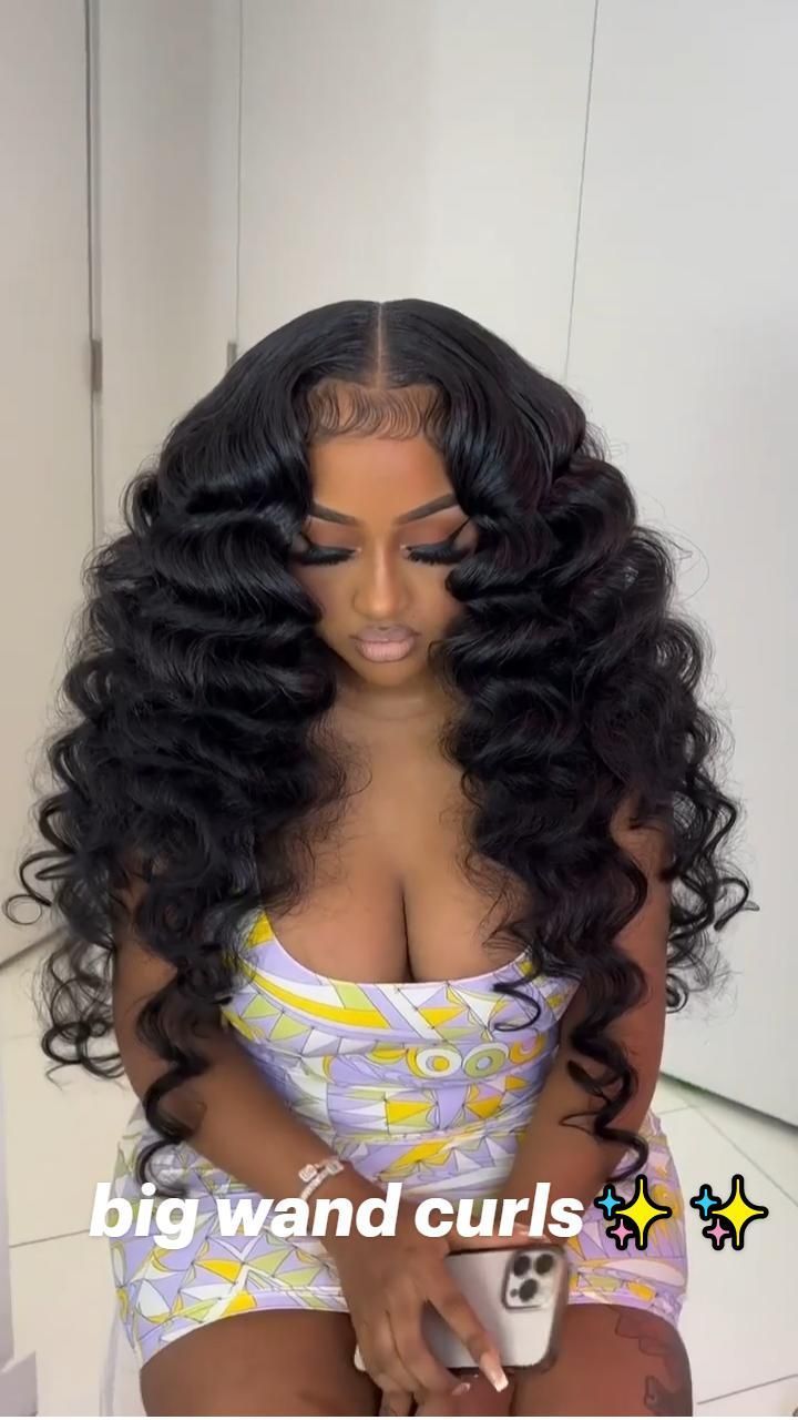 Big Wand Curls, Frontal Wig Hairstyles, Birthday Hairstyles, Big Curly Hair, Quick Weave Hairstyles, Birthday Hair, Frontal Hairstyles, Dope Hairstyles, Quick Weave