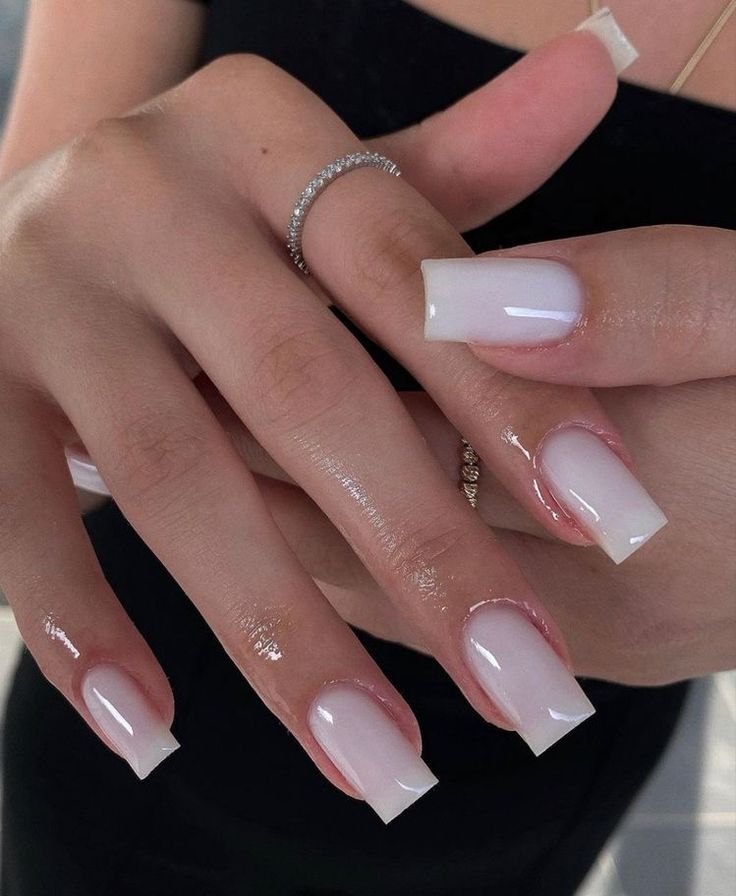 Short Acrylic Nails Square Simple Classy, Milky French Pedicure, Business Nails Classy, Classy Acrylic, Kutek Disney, Milky Nails, Polish Ideas, White Acrylic Nails, Work Nails