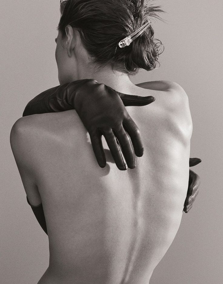 the back of a woman's body with her hands on her shoulder, and an instagram