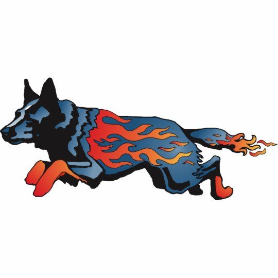 a dog that is flying through the air with flames on it's back legs