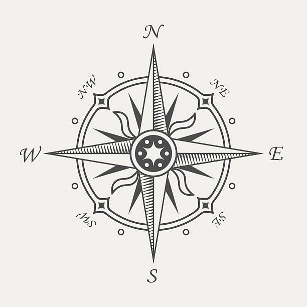 a black and white compass tattoo design on a white background royalty photo - art illustration