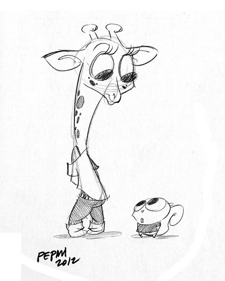 a drawing of a giraffe standing next to a pig