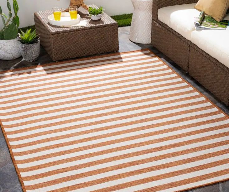 orange stripy outdoor rug Boho Chique, Bedroom Patio, Outside Patio, Deco Boheme, Area Rug Collections, Orange Area Rug, Transitional Rugs, Outdoor Carpet, Laurel Foundry Modern Farmhouse