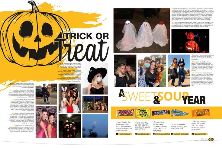 an article in a magazine with pictures of people dressed up as halloween characters and pumpkins