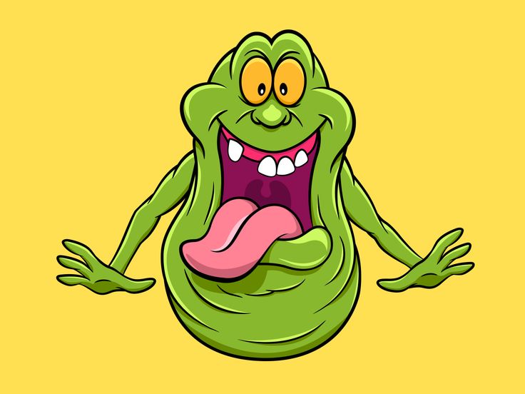 a green monster with its mouth open and tongue out, standing in front of a yellow background