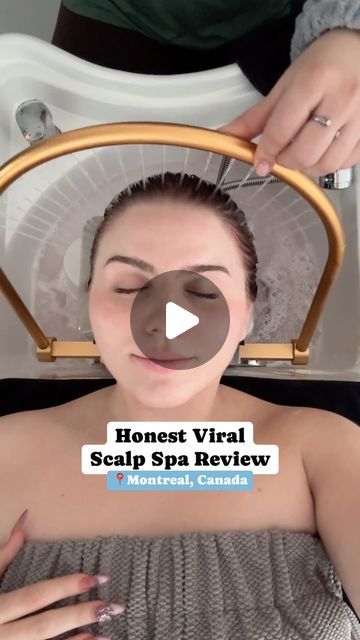 a woman is getting her hair washed in a bathtub with the words honest virtual scalp spa review