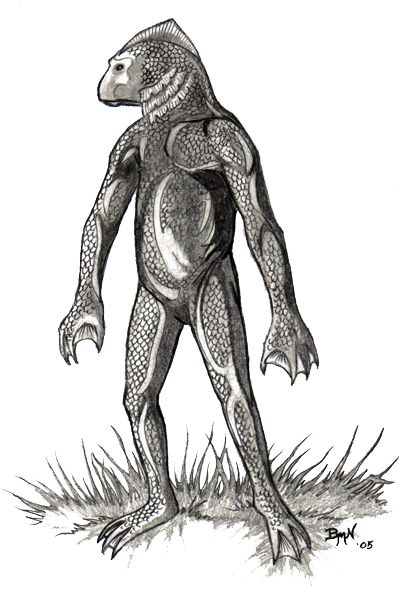 a drawing of a monkey standing in the grass with his hands on his hips and legs crossed