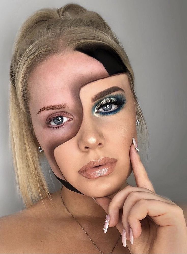 Mask Makeup Look Illusion, Optical Illusions Makeup, Insane Makeup Transformations, Best Halloween Makeup Looks, Face Painting Halloween Women, Creative Face Paint Makeup Looks, Creative Face Makeup Art, Art Makeup Creative, Creative Halloween Makeup Looks Scary