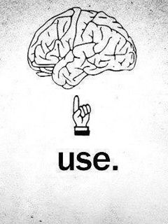 a black and white photo with the word use written in front of a brain pointing up