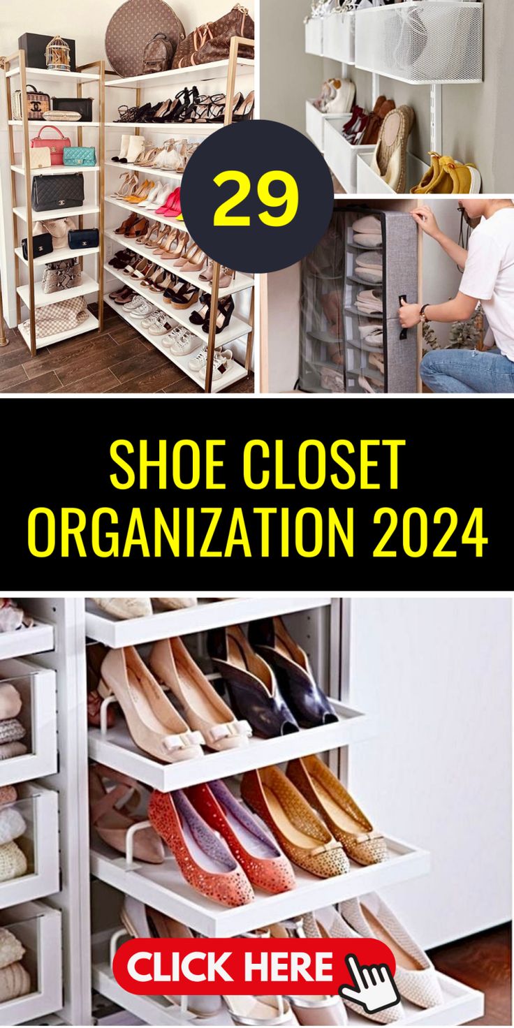 shoe closet organization ideas for shoes and other items that are organized in order to keep them clean